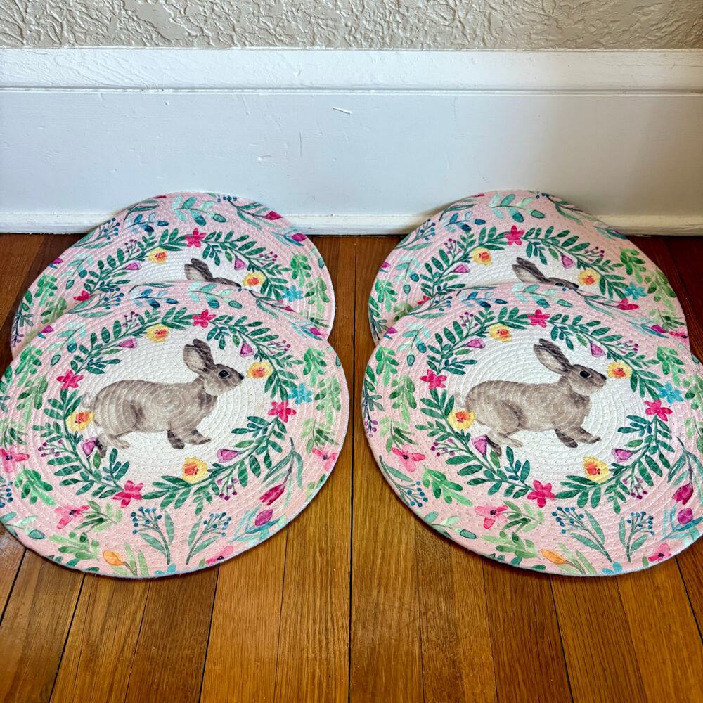 Tahari Home Bunny Placemats Set of 4 Easter Rabbit Spring Table Decor